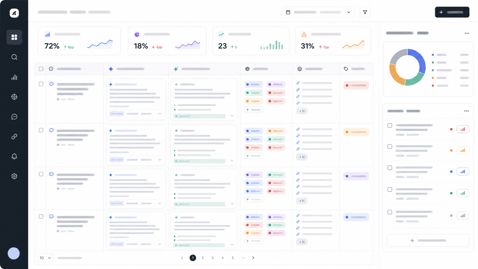 AI search competitor mentions dashboard showing prompt rows, competitor brand chips, cited URL columns, loss reasons, and a prioritized fix queue