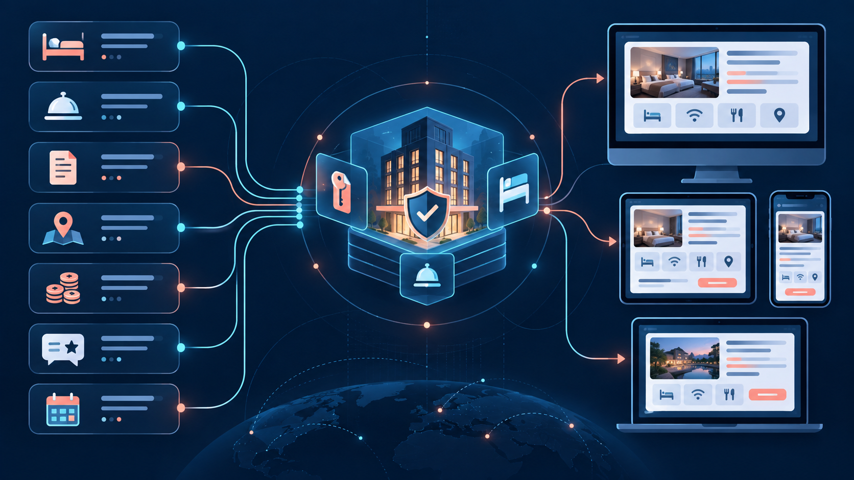 A verified hotel source of truth connecting rooms, amenities, policies, location, rates, reviews, and availability to AI travel answers