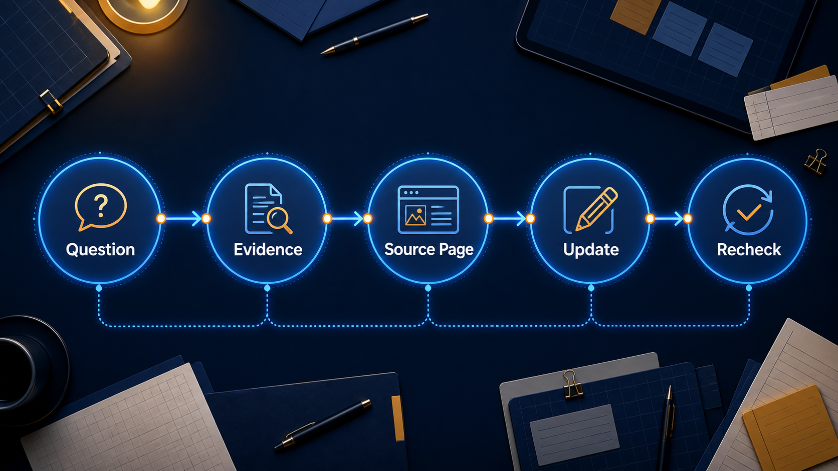 Answer engine optimization workflow for publishers from reader questions and evidence to source-page updates and rechecks