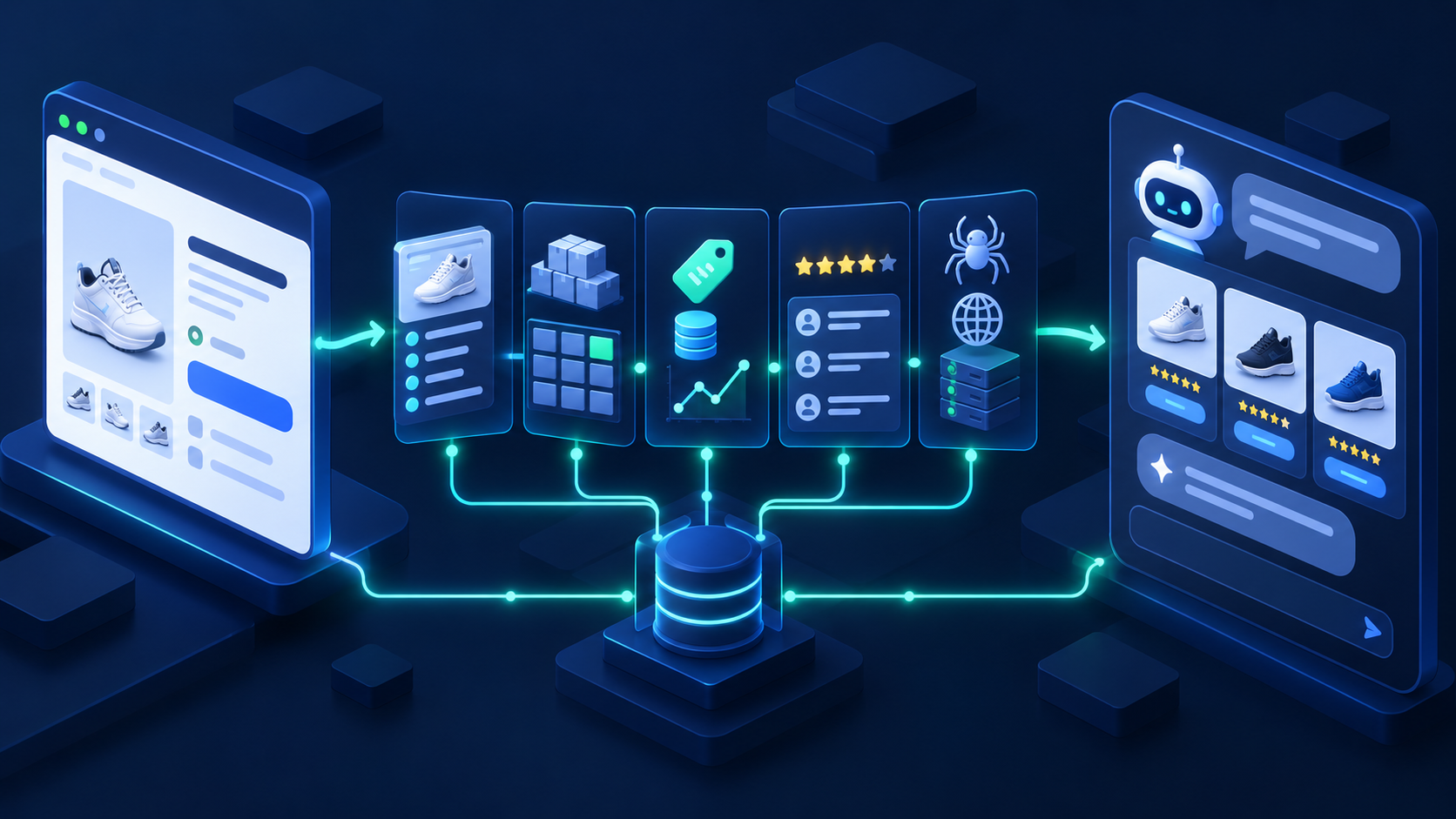 Product data flowing from an ecommerce store into a conversational AI shopping answer